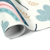 Bloemmotief met regenboog- en wolkenvormen cadeaupapier (Rol Hoek)