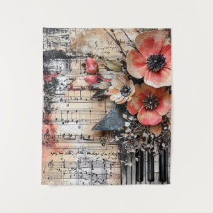 Bloemmotief met roestige pianotoetsen & verouderde wandkleed