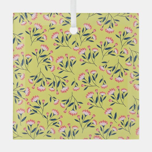 Bloemmotief met roze bloemen glas ornament (Voorkant)