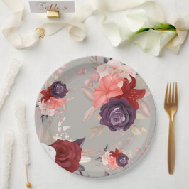 Bloemmotief met roze rode en paarse rozen papieren bordje
