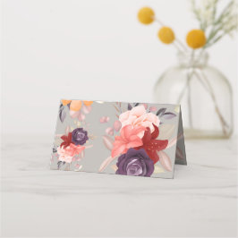 Bloemmotief met roze rode en paarse rozen plaatskaartje