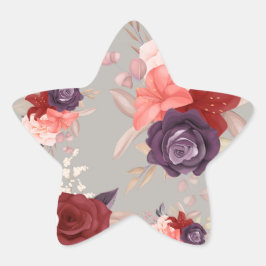Bloemmotief met roze rode en paarse rozen ster sticker