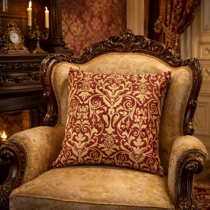 Bloemmotief met Victorian Era-scrollende bladeren Kussen