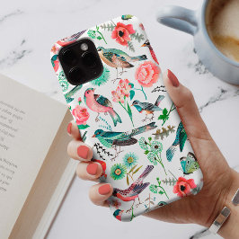 Bloemmotief met vogels in roze, rood en groen Case-Mate iPhone case