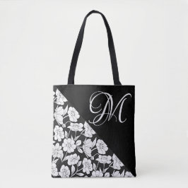 “Bloemmotief met witte beginletter M” boodschappen Tote Bag