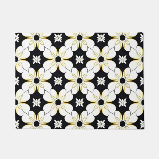 Bloemmotief met witte en gele bloem deurmat (Voorkant)