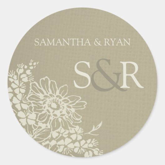  bloemmotief monogram envelopzegel ronde sticker (Voorkant)