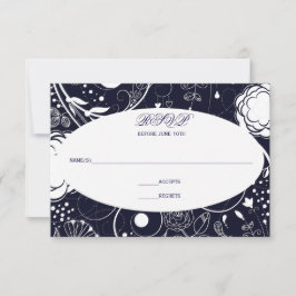 Bloemmotief Navy/Wit - RSVP Kaartje