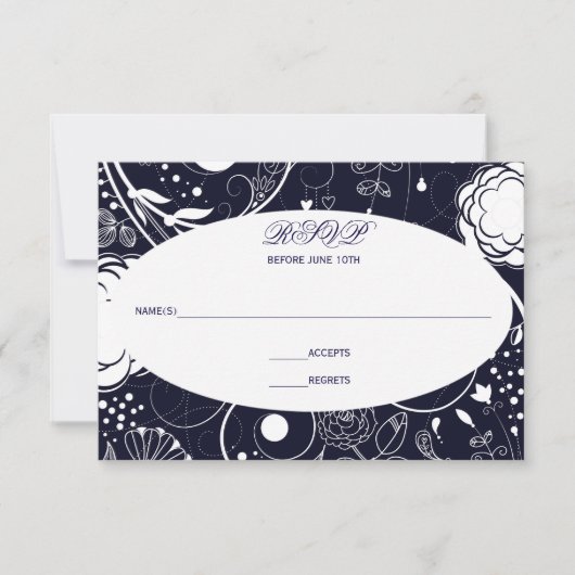 Bloemmotief Navy/Wit - RSVP Kaartje (Voorkant)
