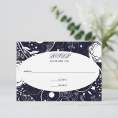 Bloemmotief Navy/Wit - RSVP Kaartje (Staand voorkant)