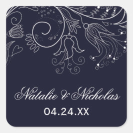 Bloemmotief Navy/Witte Tulp - Vierkante Sticker