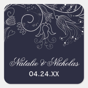 Bloemmotief Navy/Witte Tulp - Vierkante Sticker