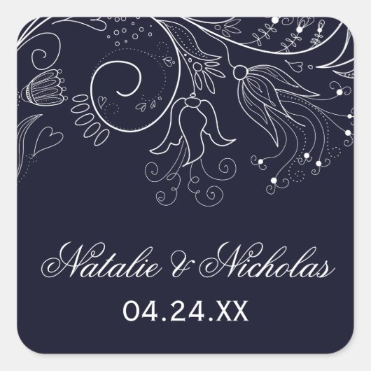 Bloemmotief Navy/Witte Tulp - Vierkante Sticker (Voorkant)