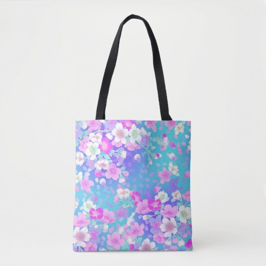 Bloemmotief op blauw tote bag (Voorkant)