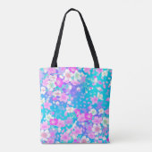 Bloemmotief op blauw tote bag (Achterkant)
