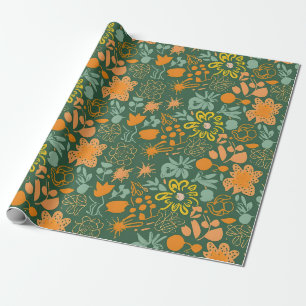 Bloemmotief op een donkergroene achtergrond  cadeaupapier