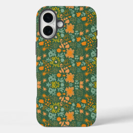 Bloemmotief op een donkergroene achtergrond  iPhone 16 plus hoesje