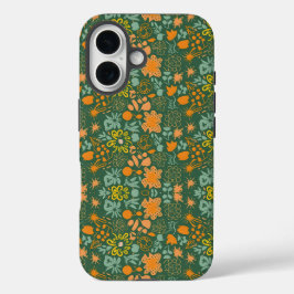 Bloemmotief op een donkergroene achtergrond  iPhone 16 hoesje