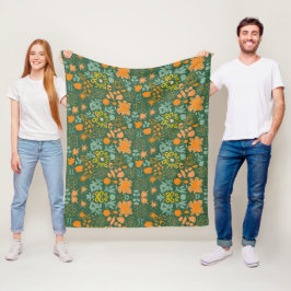 Bloemmotief op een donkergroene achtergrond  fleece deken
