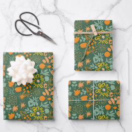 Bloemmotief op een donkergroene achtergrond  inpakpapier vel