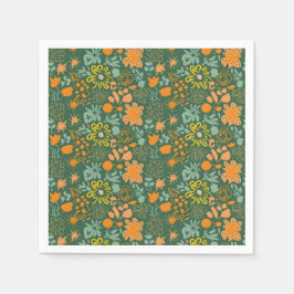 Bloemmotief op een donkergroene achtergrond  servet