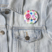 bloemmotief op een witte achtergrond. ronde button 5,7 cm (In situ)