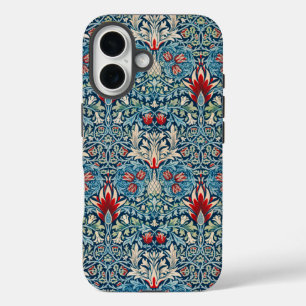 Bloemmotief op groene bladeren blauwe achtergrond iPhone 16 hoesje