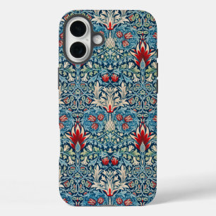 Bloemmotief op groene bladeren blauwe achtergrond iPhone 16 plus hoesje
