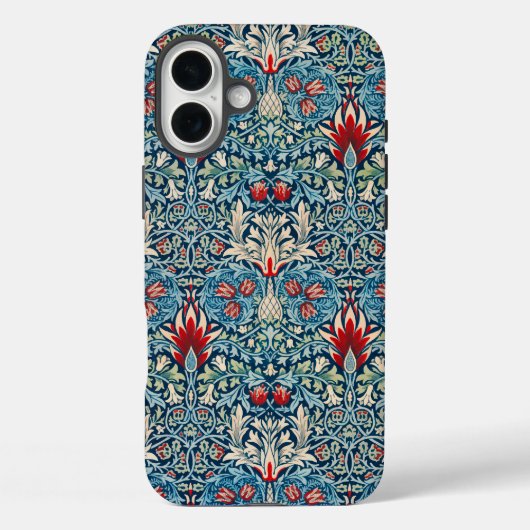 Bloemmotief op groene bladeren blauwe achtergrond Case-Mate iPhone case (Achterkant)