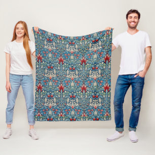 Bloemmotief op groene bladeren blauwe achtergrond fleece deken