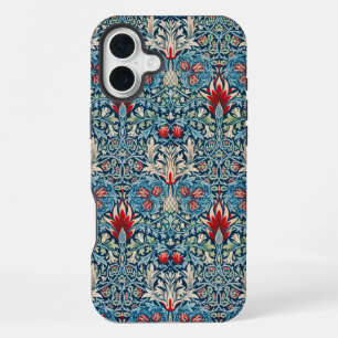 Bloemmotief op groene bladeren blauwe achtergrond iPhone 16 plus hoesje