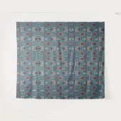 Bloemmotief op groene bladeren blauwe achtergrond wandkleed (Voorkant (horizontaal))