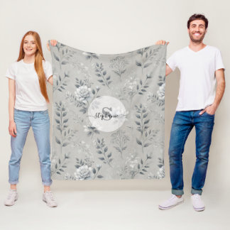  bloemmotief op rustieke grijze achtergrond fleece deken