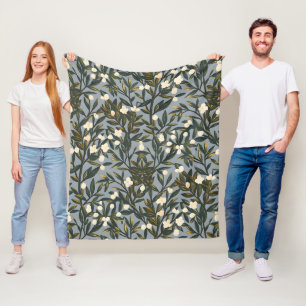 Bloemmotief op stoffige blauw-grijze achtergrond fleece deken