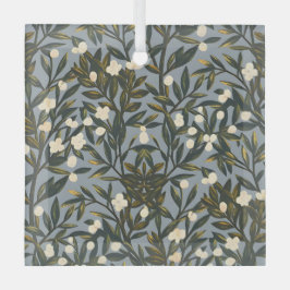 Bloemmotief op stoffige blauw-grijze achtergrond glas ornament