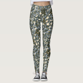Bloemmotief op stoffige blauw-grijze achtergrond leggings