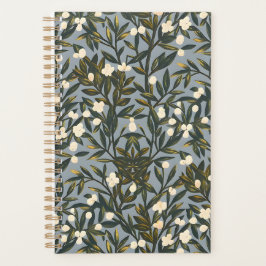 Bloemmotief op stoffige blauw-grijze achtergrond planner
