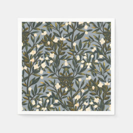 Bloemmotief op stoffige blauw-grijze achtergrond servet