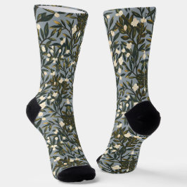 Bloemmotief op stoffige blauw-grijze achtergrond sokken