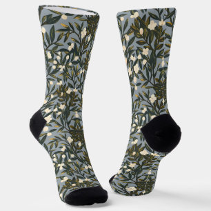 Bloemmotief op stoffige blauw-grijze achtergrond sokken