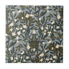 Bloemmotief op stoffige blauw-grijze achtergrond tegeltje