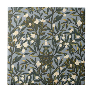 Bloemmotief op stoffige blauw-grijze achtergrond tegeltje