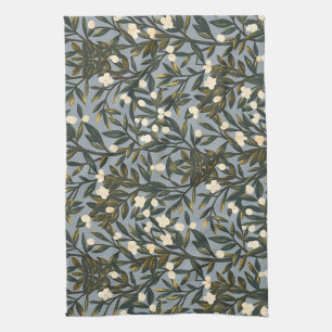 Bloemmotief op stoffige blauw-grijze achtergrond theedoek