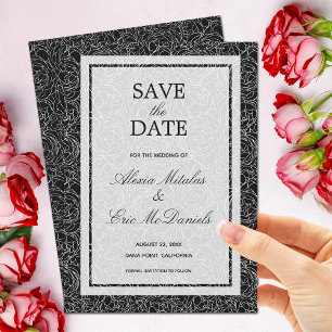 Bloemmotief op zwart save the date