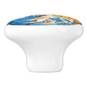 Bloemmotief- Oranje en Blauw Keramische Knop (Zijkant)