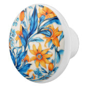 Bloemmotief- Oranje en Blauw Keramische Knop (Rechts)