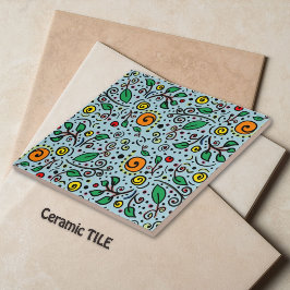 Bloemmotief oranje Werveling Bes op Teal -  Tegeltje