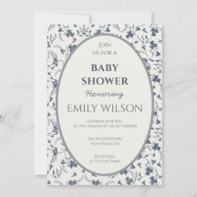 Bloemmotief Ovale Kader Baby Shower Uitnodiging