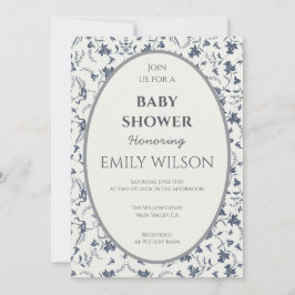 Bloemmotief Ovale Kader Baby Shower Uitnodiging