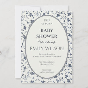 Bloemmotief Ovale Kader Baby Shower Uitnodiging